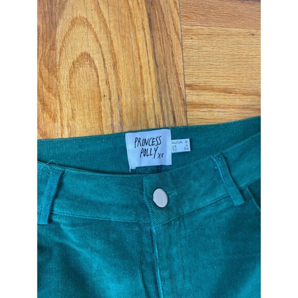 Princess Polly Nadia Corduroy Flare Pant US 0 Green Solid High Rise Holiday NEW - Picture 7 of 8